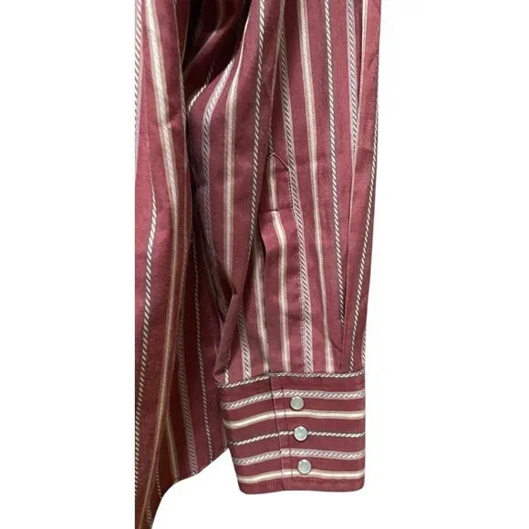 ELY Cattleman Western Shirt Mens 17 Maroon Red Stripe Rodeo Pearl Snap Long Slv - Picture 7 of 9